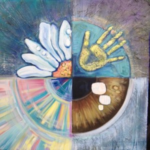 "Self-Portrait Without a Face" Mixed media, 24" square $500